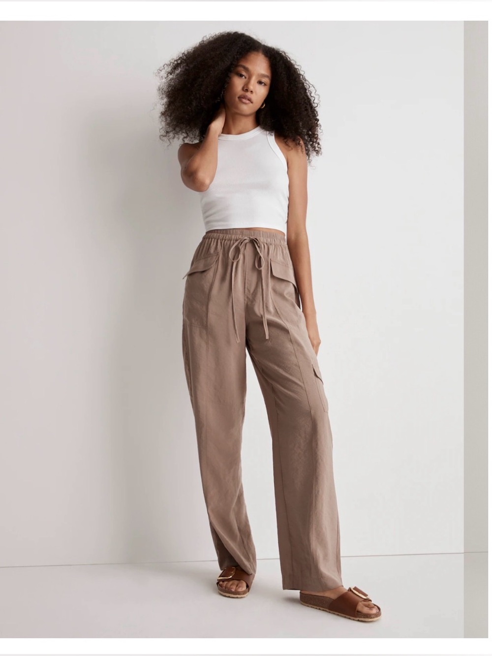 Madewell Straight Cargo Pants in Softdrape Light Umber Tan Sz SP Casual Travel